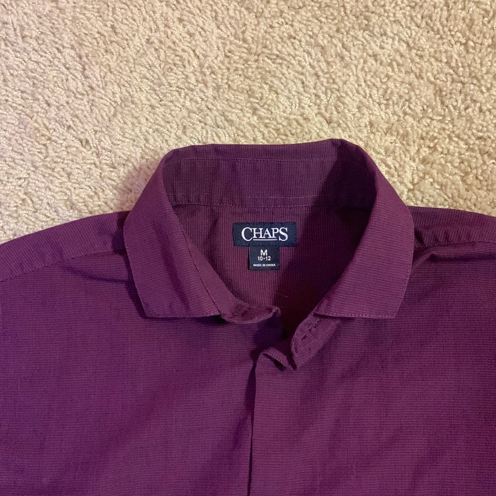 Boys Chaps Maroon Button Down Long Sleeve Dress Shirt Size Medium - Picture 2 of 8